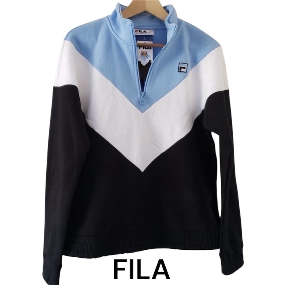 Fila Black and Light Blue Quarter Zip Sweatshirt Size L